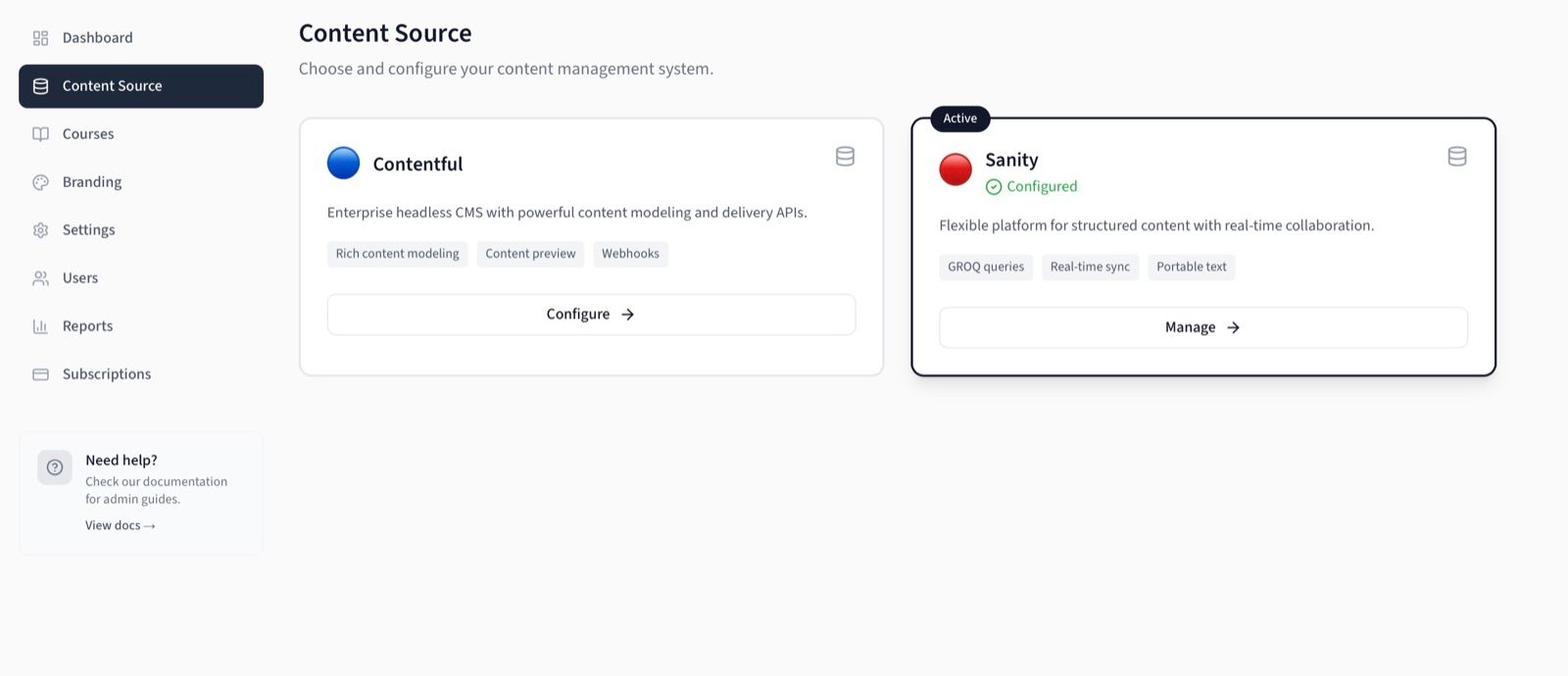 LMSMore CMS integration settings connecting to Contentful